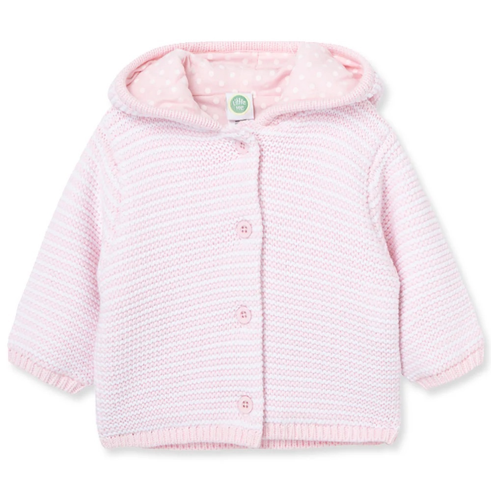 Little Me Pink Knit Baby Jacket with Hood